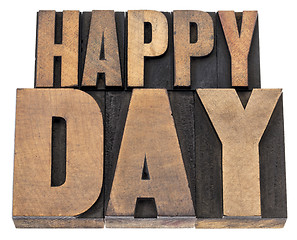 Image showing happy day in wood type