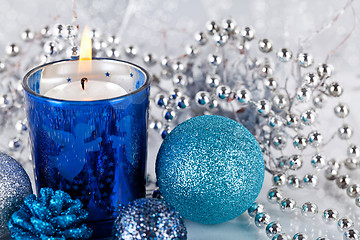 Image showing festive glitter christmas decoration silver blue