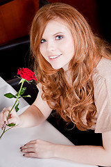 Image showing happy couple in restaurant romantic date 