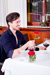 Image showing happy couple in restaurant romantic date 