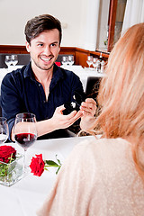 Image showing happy couple in restaurant romantic date 