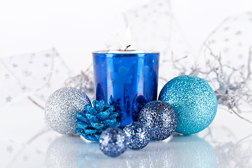 Image showing festive glitter christmas decoration silver blue