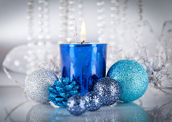 Image showing festive glitter christmas decoration silver blue