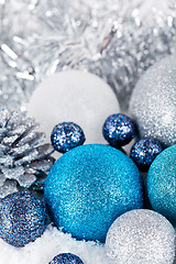 Image showing festive glitter christmas decoration silver blue