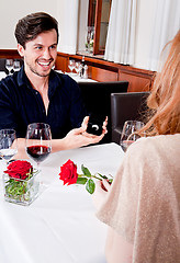 Image showing happy couple in restaurant romantic date 