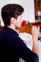 Image showing happy couple in restaurant romantic date 