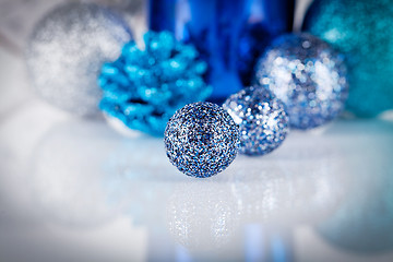 Image showing festive glitter christmas decoration silver blue