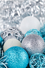 Image showing festive glitter christmas decoration silver blue