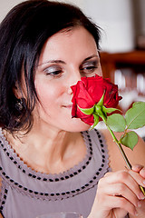 Image showing happy couple in restaurant romantic date 