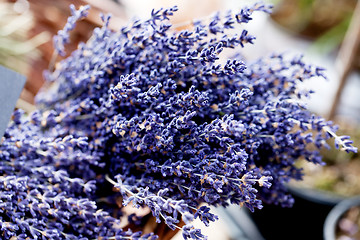 Image showing beautiful violet lavender bouquet in basket