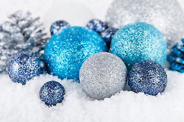 Image showing festive glitter christmas decoration silver blue