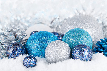 Image showing festive glitter christmas decoration silver blue