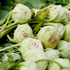 Image showing fresh green kohlrabi cabbage on market 