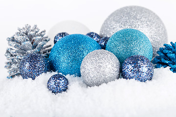 Image showing festive glitter christmas decoration silver blue