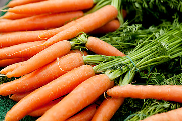 Image showing fresh orange carrots on market in summer