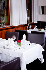 Image showing tables in restaurant decoration tableware empty dishware