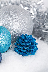 Image showing festive glitter christmas decoration silver blue