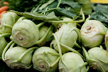 Image showing fresh green kohlrabi cabbage on market 