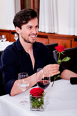 Image showing happy couple in restaurant romantic date 