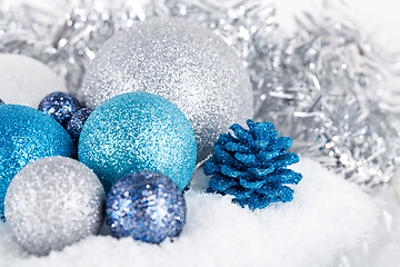 Image showing festive glitter christmas decoration silver blue