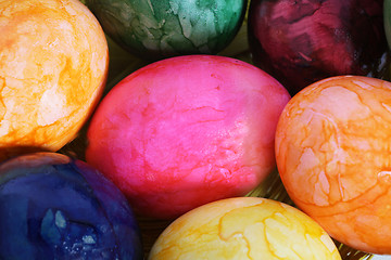 Image showing Collection of colourful marbled Easter Eggs