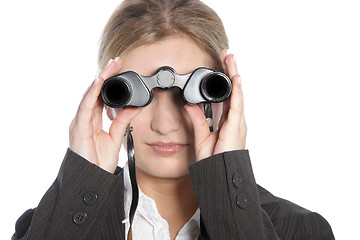 Image showing Woman looking through binoculars