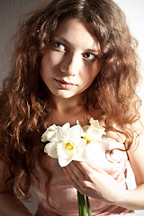 Image showing beautiful woman with narcissus