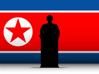 Image showing North Korea War Speech Tribune Silhouette with Flag Background