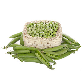 Image showing Basket with green peas