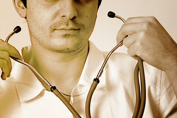 Image showing Portrait of a young doctor with stethoscope.