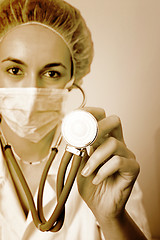 Image showing Portrait of a young doctor with stethoscope.