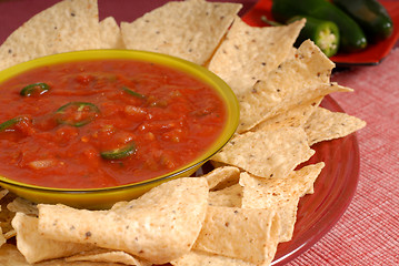 Image showing Bowl of salsa with tortilla chips