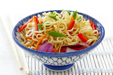 Image showing bowl of chinese noodles with vegetables