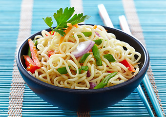 Image showing bowl of chinese noodles with vegetables