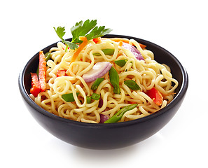 Image showing bowl of chinese noodles with vegetables