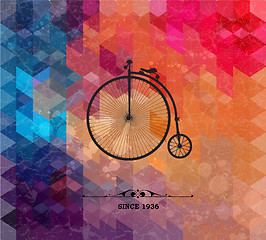 Image showing Retro bicycle on colorful geometric background