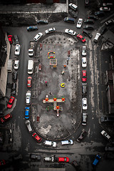 Image showing aerial view of city yard with autos