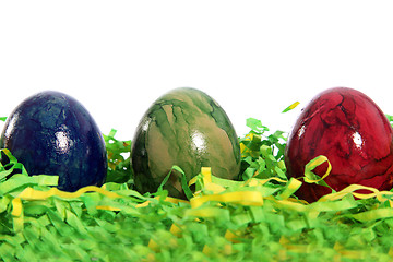 Image showing Three marble patterned Easter Eggs