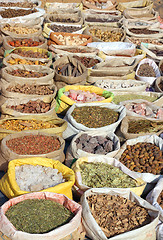 Image showing bags with spices on indian market