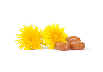 Image showing Cough drops with dandelion flowers