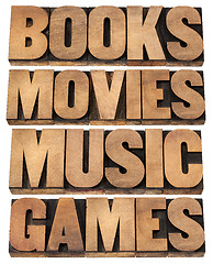 Image showing books, movies, music and games