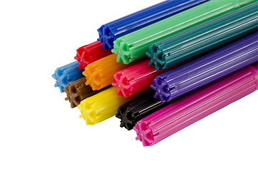 Image showing stacked colorful felt tip pen cap isolated white 