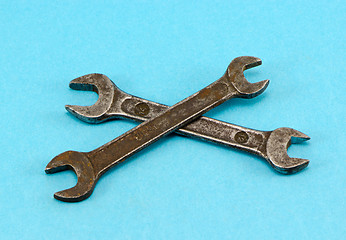 Image showing screw spanners wrench tools crossed pair retro  