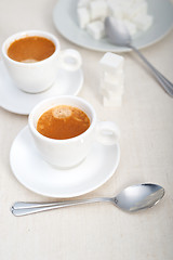 Image showing Italian espresso coffee and sugar cubes