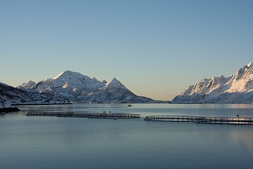 Image showing Wintry scenery and a fish farm