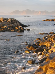 Image showing Sunset at the coast of the Lofoten Islands