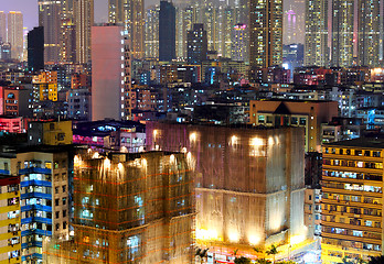 Image showing apartment building at night in Hong Kong