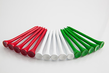 Image showing The colorful wooden golf tees 