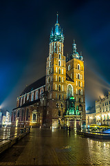 Image showing Poland, Krakow. Market Square at night.