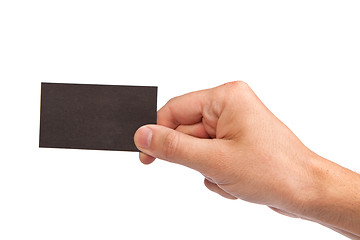 Image showing Businessman's hand holding blank business card